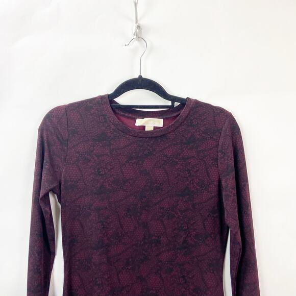 2/$30 Michael Michael Kors Small Womens Red Burgundy Floral Mesh Sheath Dress - Picture 3 of 8
